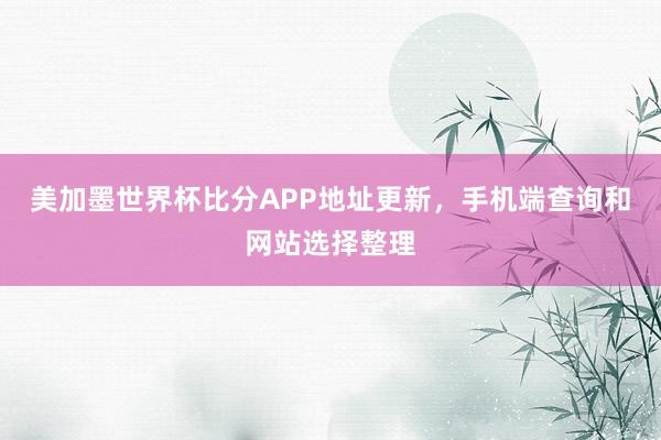 美加墨世界杯比分APP地址更新，手机端查询和网站选择整理