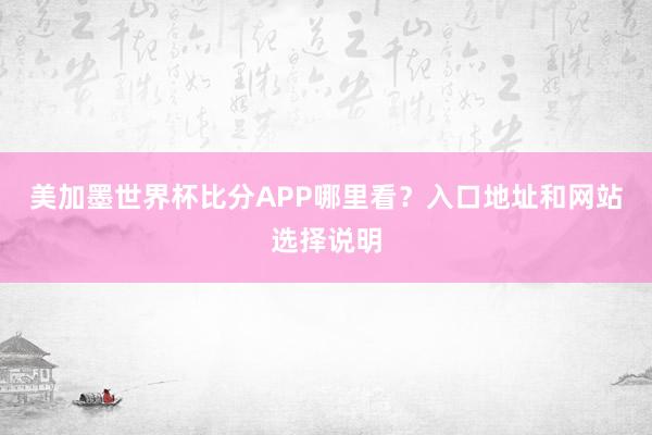 美加墨世界杯比分APP哪里看？入口地址和网站选择说明